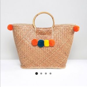 ASOS Pom Straw Beach Bag